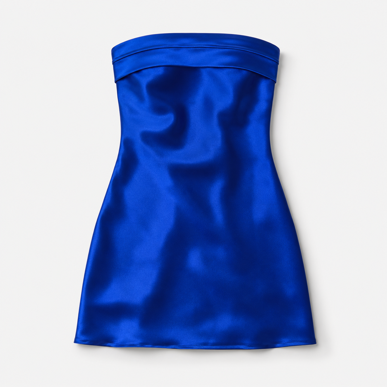 Blue strapless dress on a white background