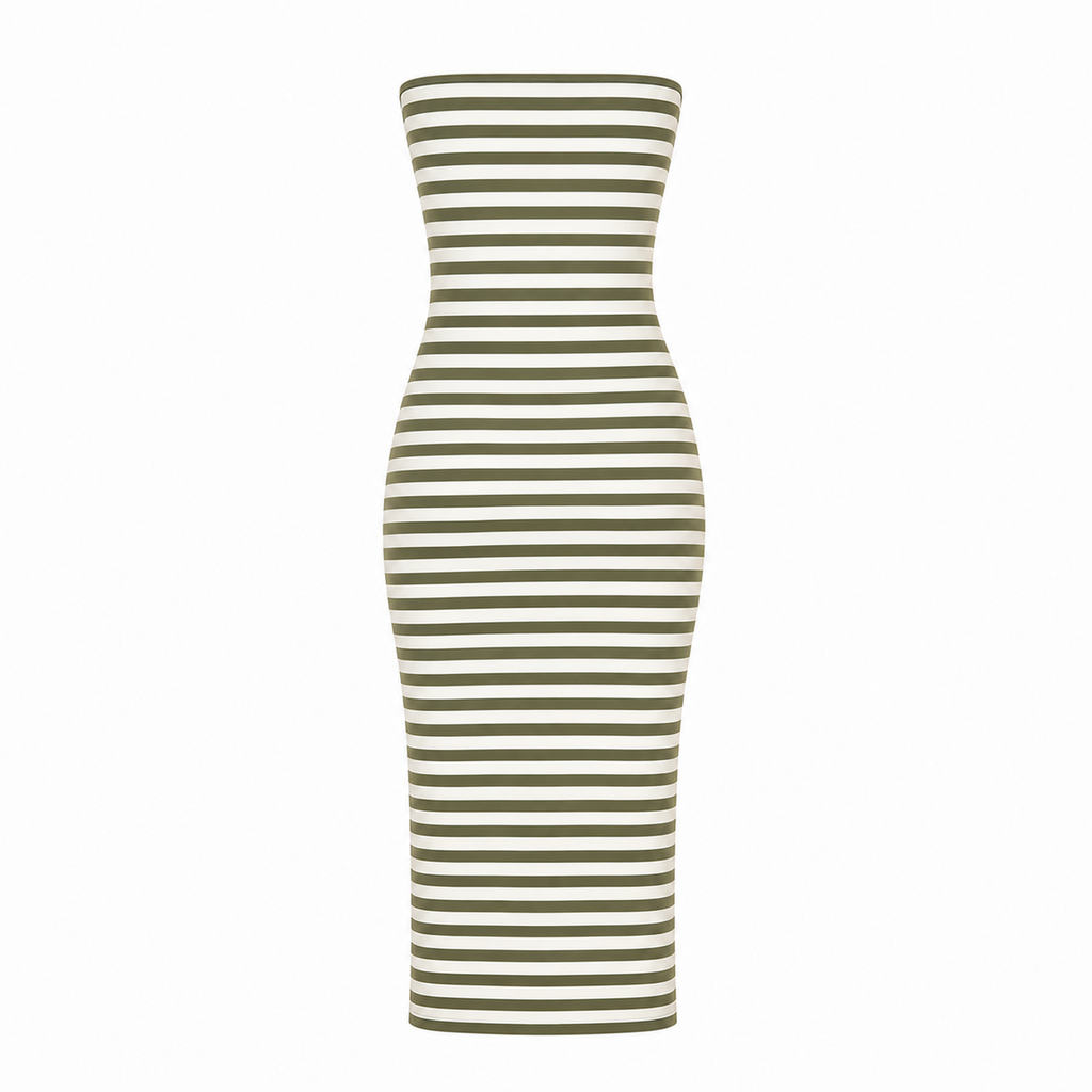 Green and white striped dress on a white background