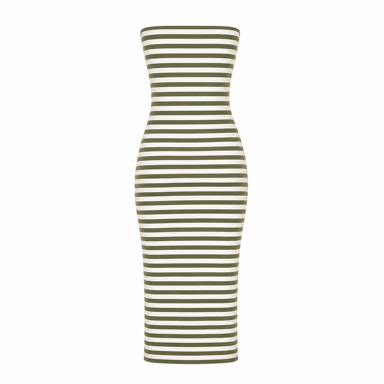 Green and white striped dress on a white background