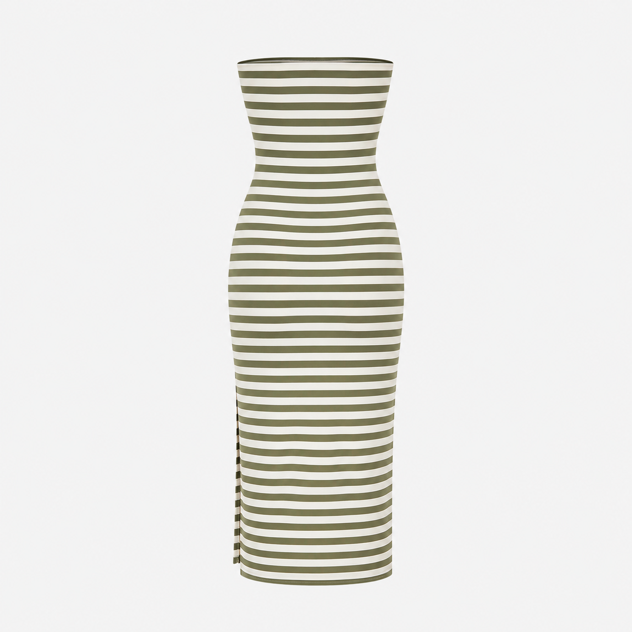 Green and white striped dress on a light gray background